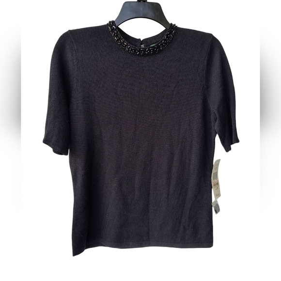 Ralph Lauren Black Jewel Embellished Short Sleeve Cashmere/Silk Sweater PL NWT - Picture 10 of 10
